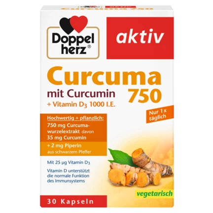 Abbildung der Produktverpackung Doppelherz aktiv Curcuma 750 Frontansicht
